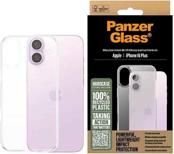 Mbështjellës PanzerGlass HardCase për iPhone 16 Plus 6.7", Transparent