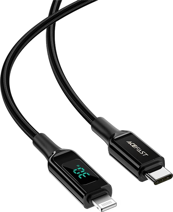 Kabllo Acefast C6-01 USB Type C në Lightning, 1.2m, 30W, me ekran, e zezë