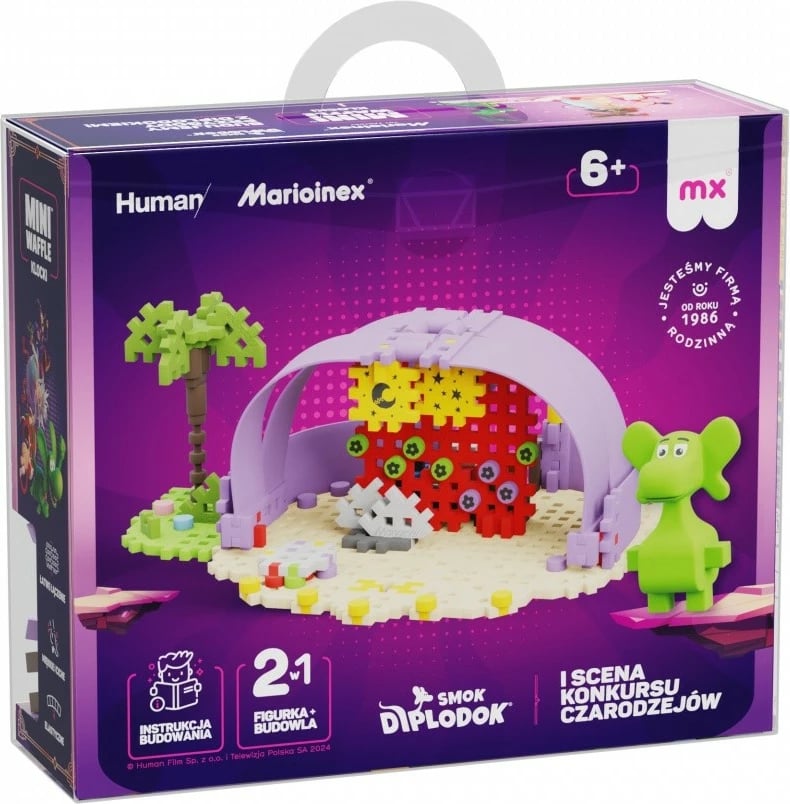 Set ndërtimi Marioinex Mini Waffle Diplodocus dhe Skena, 148 elemente, shumëngjyrëshe