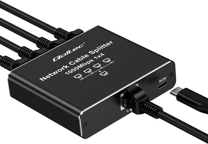 Switch rrjeti Qoltec 52293, 5 porta RJ45, 1000Mb/s, alumini, USB-C