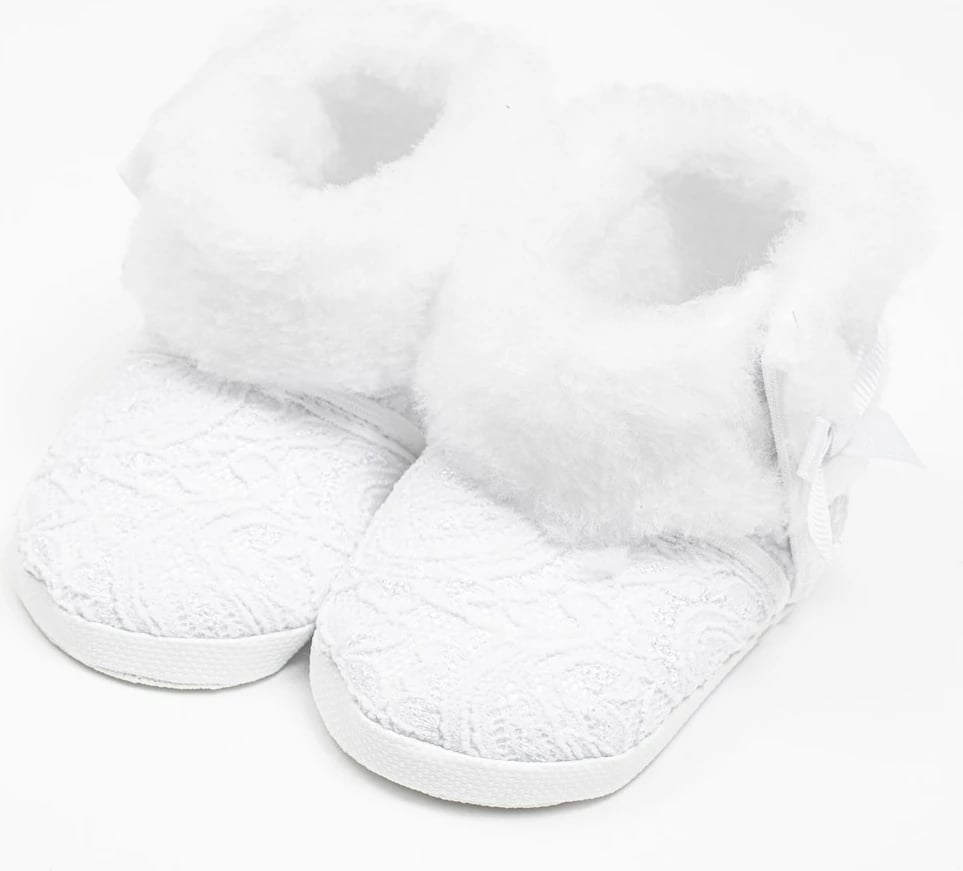 papuça bebe dimri me dantellë, NEW BABY, 3-6 muaj, shollë PVC pa BPA, me velkro, e bardhë