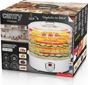 Dehidratues ushqimi, Adler CR 6659, 5 tabaka, 35–70°C, deri 70 orë, 240–550W, LCD