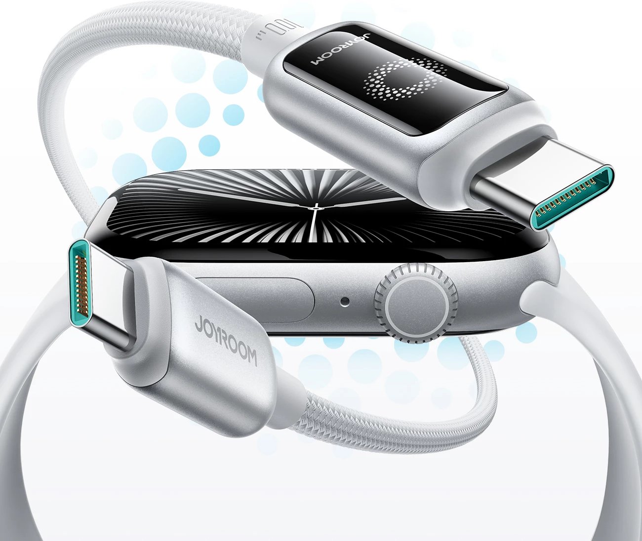 Kabllo USB-C në USB-C, Joyroom S-A55 StarFlight, 100W 1.2m me LED dhe najlon i gërshetum, e bardhë