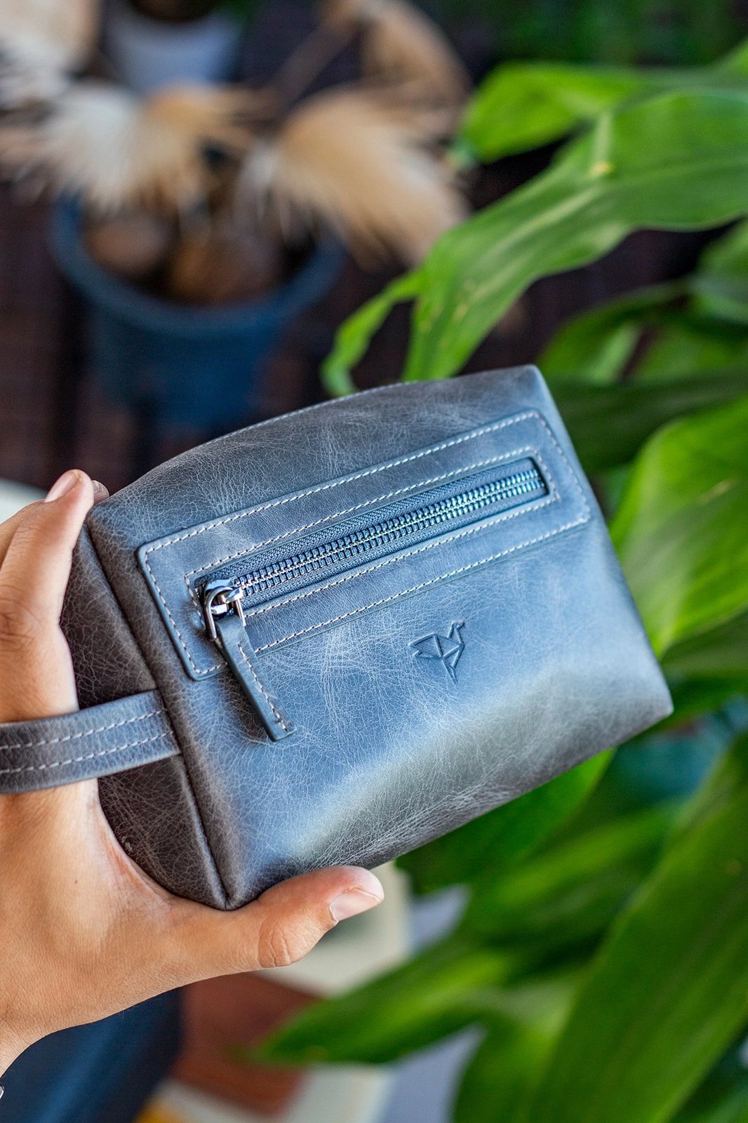 Çantë dore lëkure, ngjyrë gri, Zoozie Bags Boston Crazy