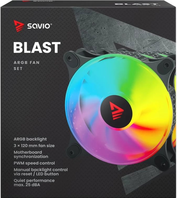 Ventilator kompjuteri Savio BLAST 120mm ARGB, 3-pin 5V, 4-pin 12V, i zi Ventilator kompjuteri Savio BLAST 120mm ARGB, 3-pin 5V, 4-pin 12V, i zi