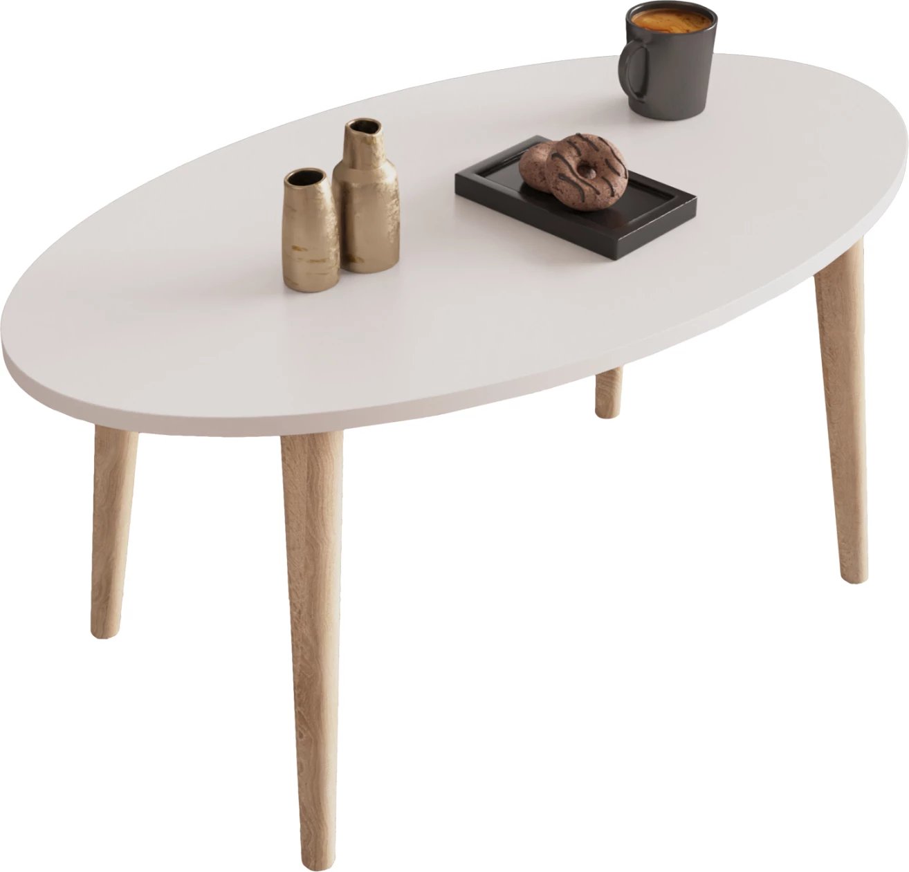 Set tavolinash kafeje e anësore, ngjyrë e bardhë, këmbë druri sonama, VITAL FH18180.01