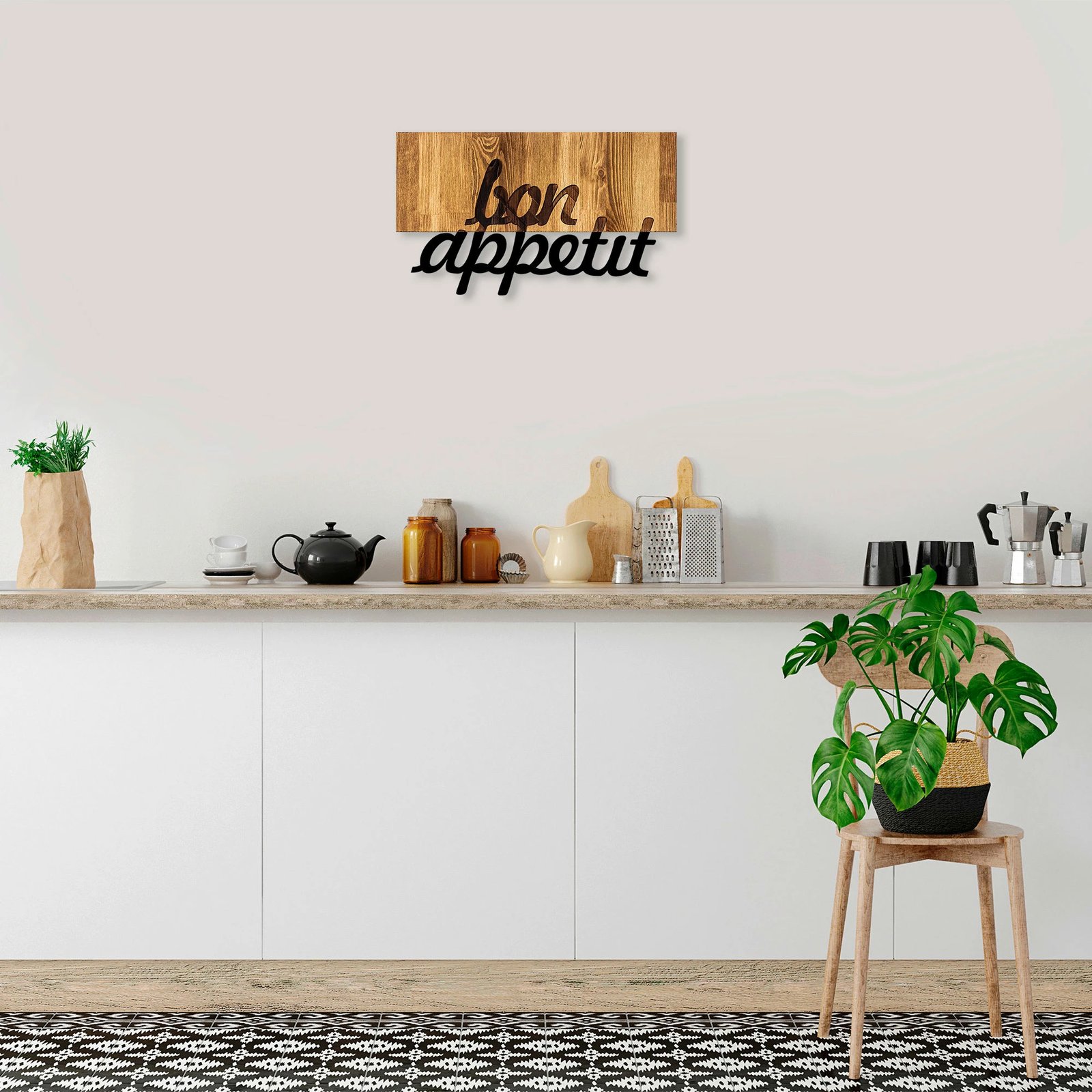 Aksesor dekorativ për mur, dru dhe metal, ngjyrë arre dhe e zezë, MA-309