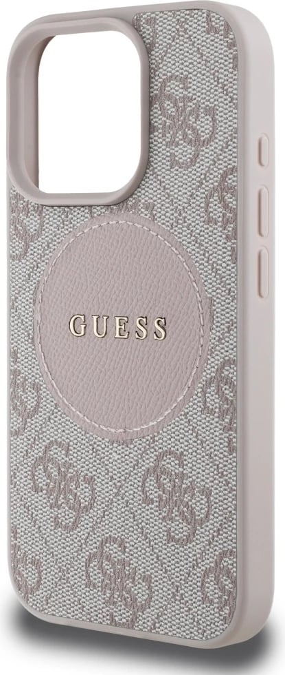 Mbështjellës Guess 4G Circle Classic Logo MagSafe për iPhone 16 Pro Max, rozë