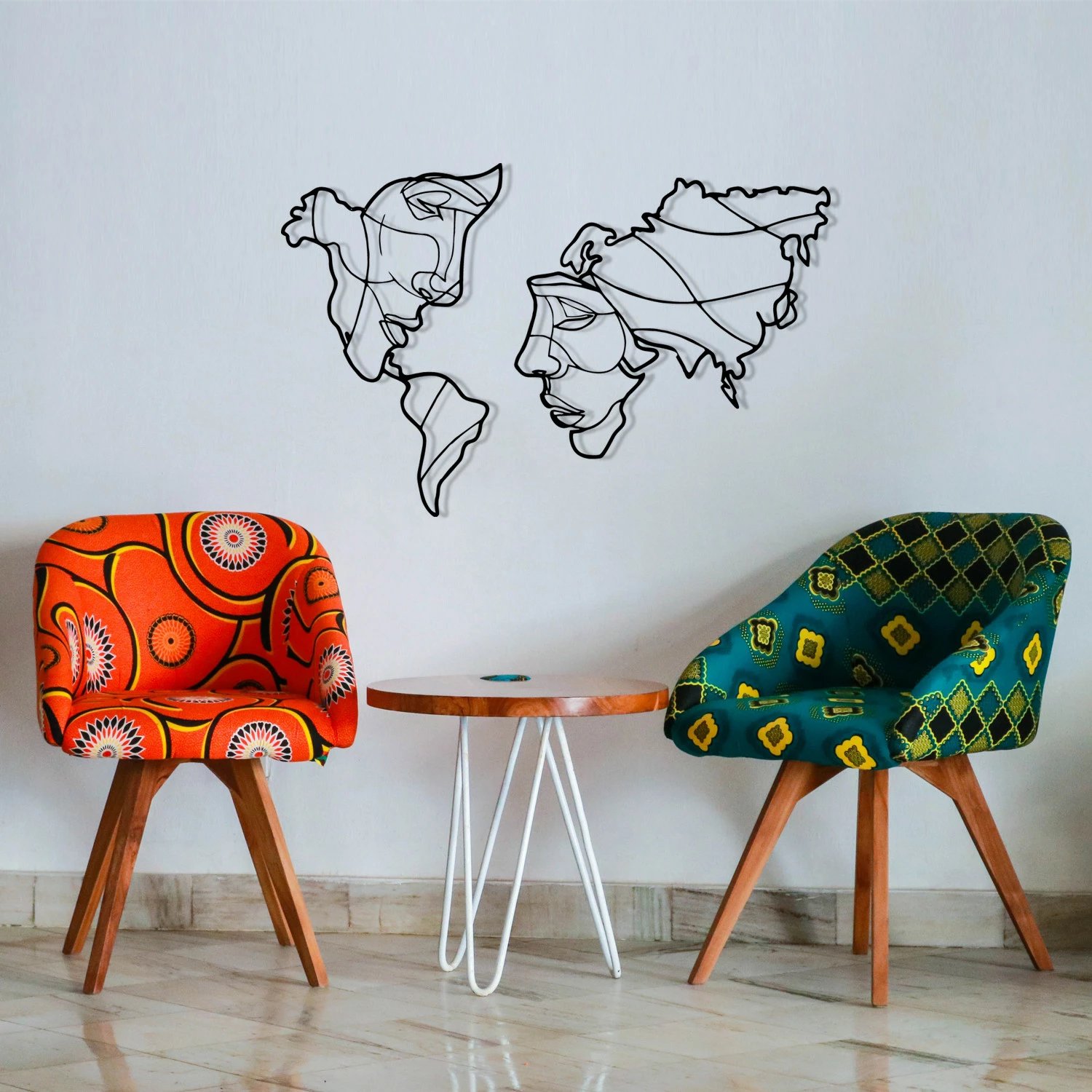 Aksesor dekorativ metalik për mur, Wallity, Suret Two, ngjyrë e zezë, 100x64cm