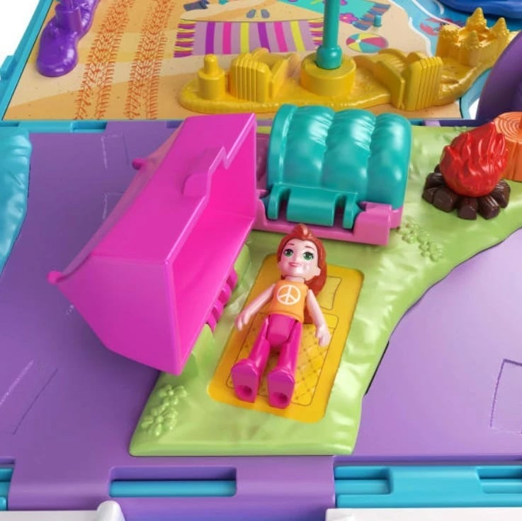 Set lodrash Polly Pocket Travel Van, Mattel JCC22, me 2 kukulla dhe 21 aksesorë, shumëngjyrësh