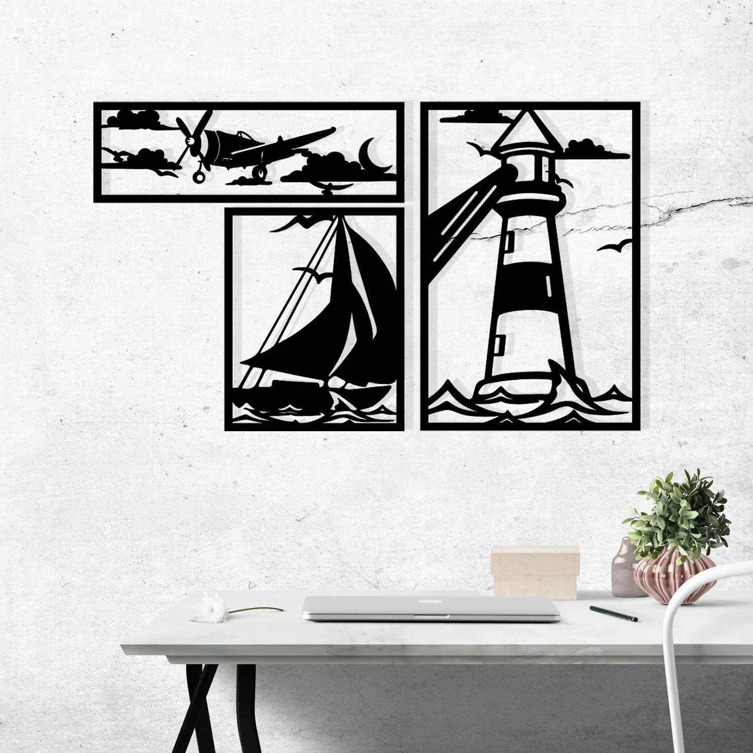 Aksesor dekorativ metalik për mur, Wallity, Abadda, ngjyrë e zezë, 72x43cm