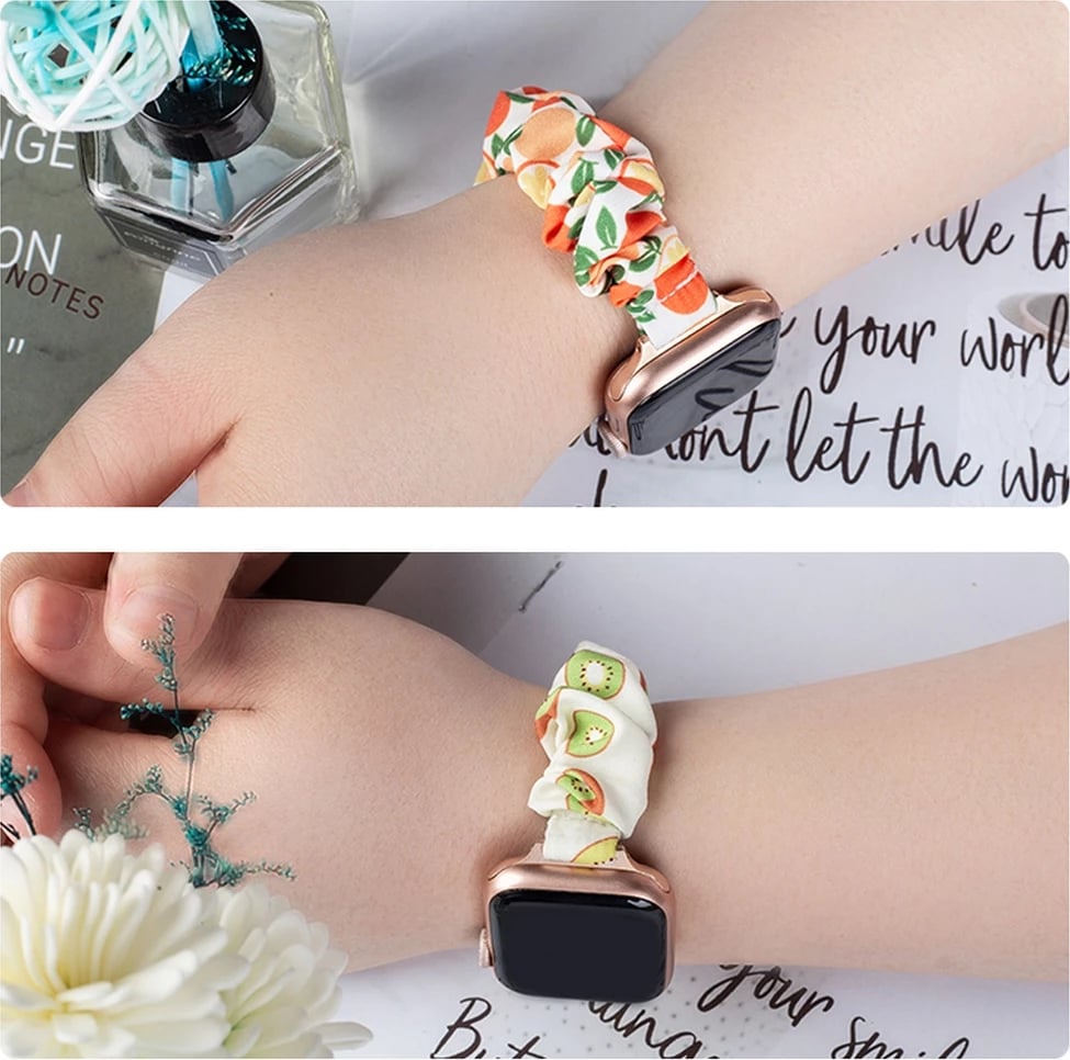 Rrip tekstili për Apple Watch Hurtel, model me ananas, elastik, i bardhë Rrip tekstili për Apple Watch Hurtel, model me ananas, elastik, i bardhë