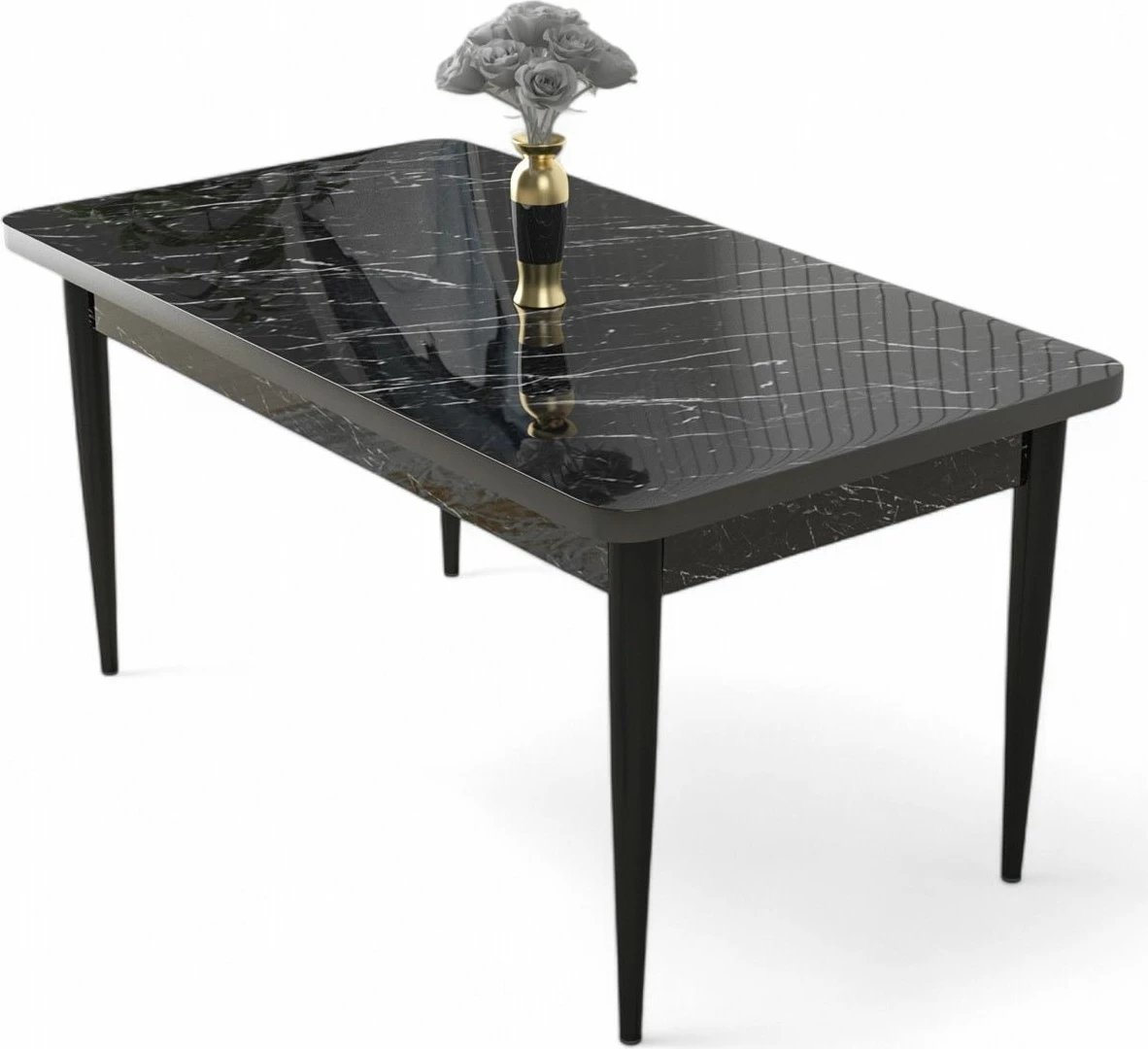 Tavolinë ngrënieje Hanah Home, Nil, mermer i zi, këmbë të zeza