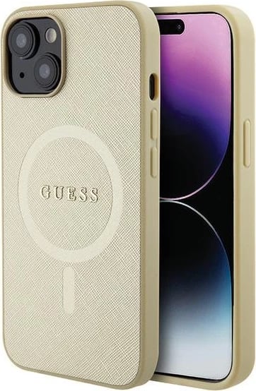 Mbështjellës Guess GUHMP15SPSAHMCB për iPhone 15 6.1", Saffiano MagSafe, ari