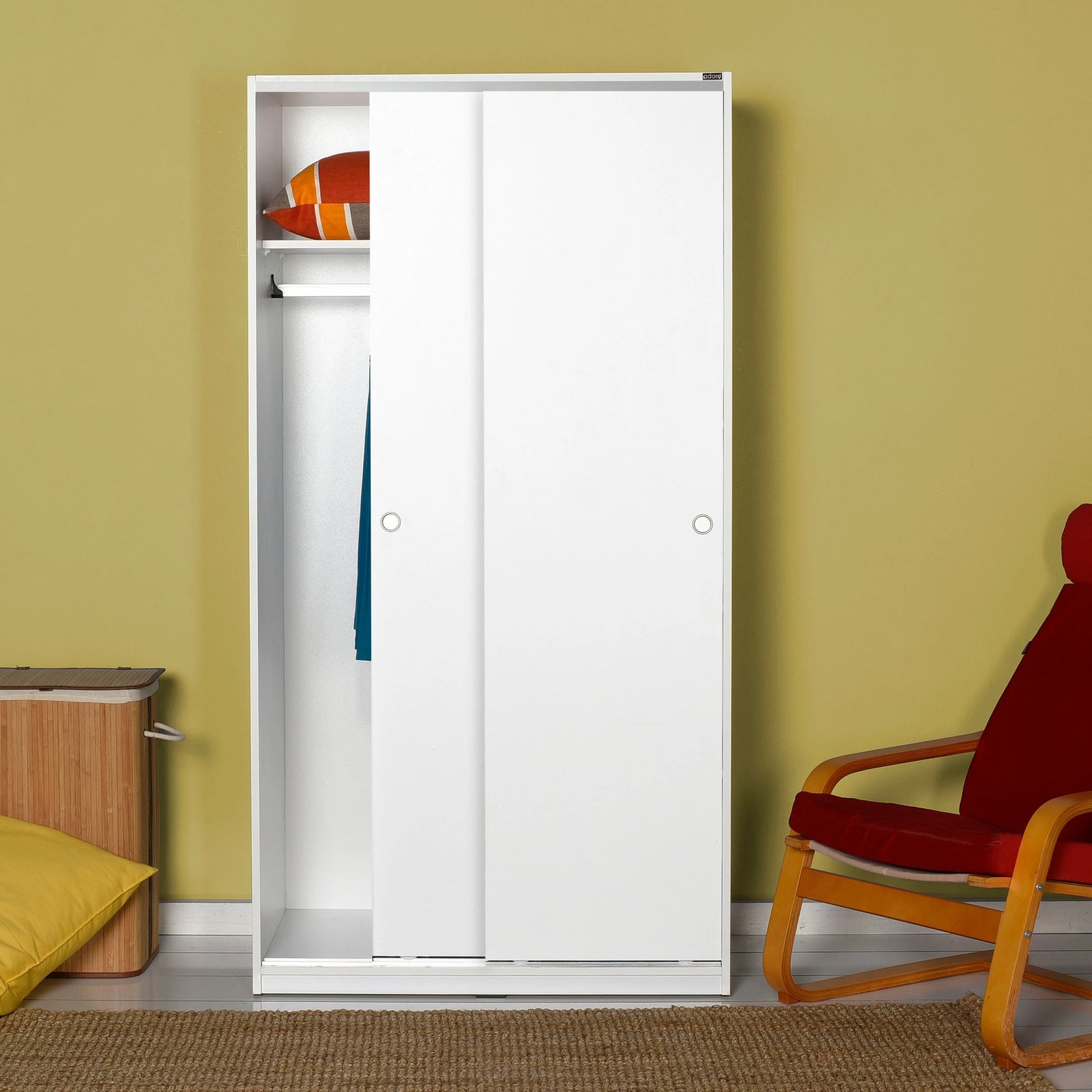 Dollap me dyer rrëshqitëse, ngjyrë e bardhë, Hanah Home, SWD-436-BB-2