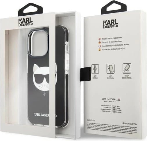 Mbështjellës Karl Lagerfeld Choupette Head për iPhone 13/13 Pro, 6.1", i zi