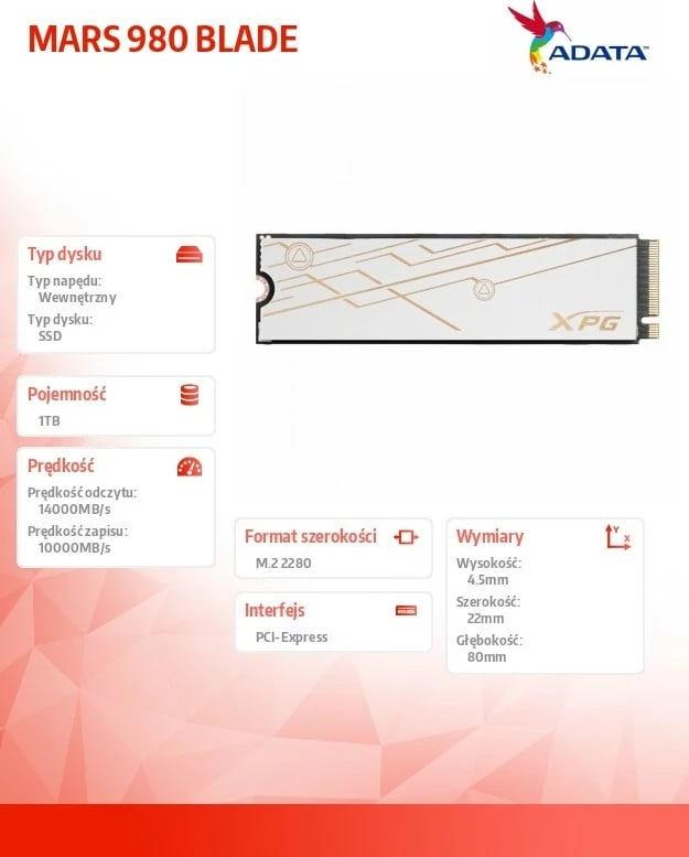 SSD Adata XPG MARS 980 BLADE, 1TB, M.2 2280, PCIe 5.0