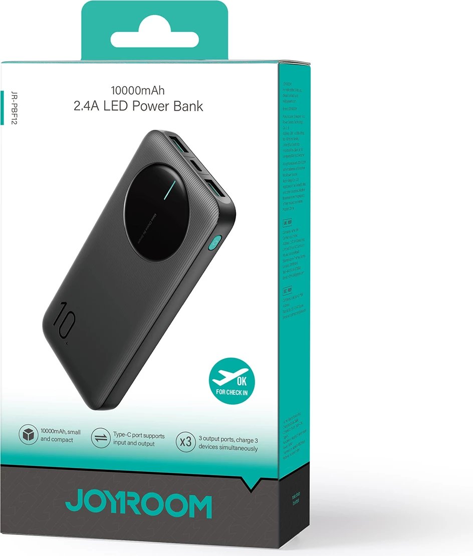 Powerbank Joyroom JR-PBF12, 10000mAh, 2x USB-A, 1x USB-C, e zezë
