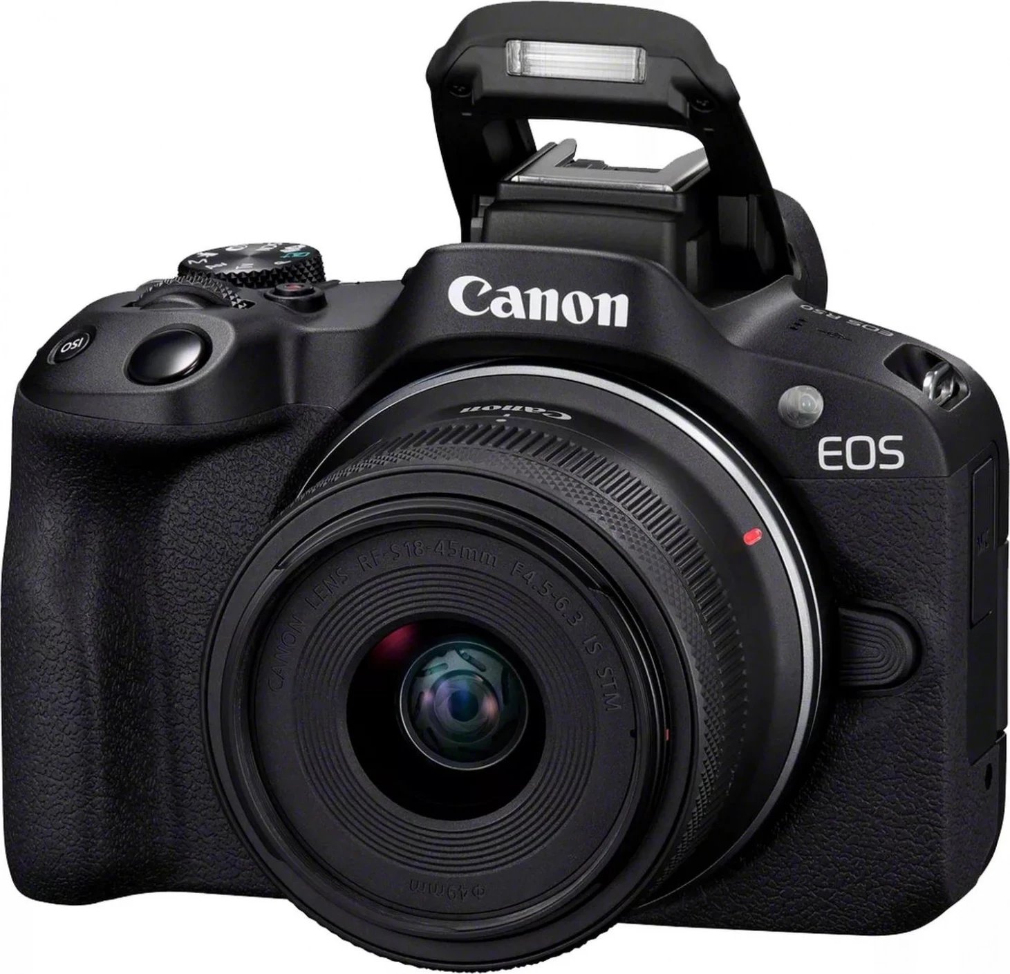 Kamerë Canon EOS R50, me objektiv RF-S 18-45mm IS STM dhe RF-S 55-210mm IS STM, e zezë