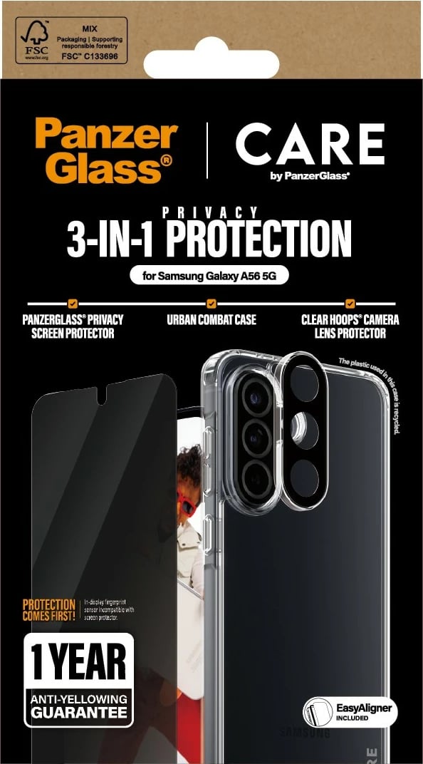 Mbështjellës PanzerGlass CARE Flagship 3-in-1 për Samsung Galaxy A56 5G, transparent