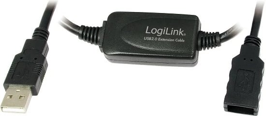 Kabllo USB 2.0 me amplifikator aktiv LogiLink UA0143, 10m, e zezë