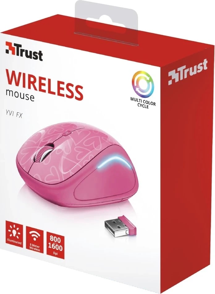 Maus wireless Trust Yvi FX, 1600dpi, rozë