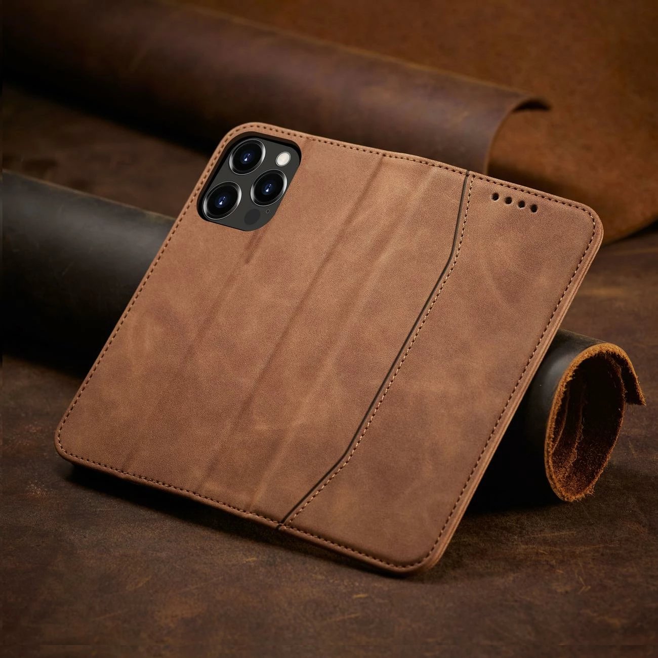 Mbështjellës Hurtel Magnet Fancy Case për iPhone 13 Pro Max, me portofol, kafe
