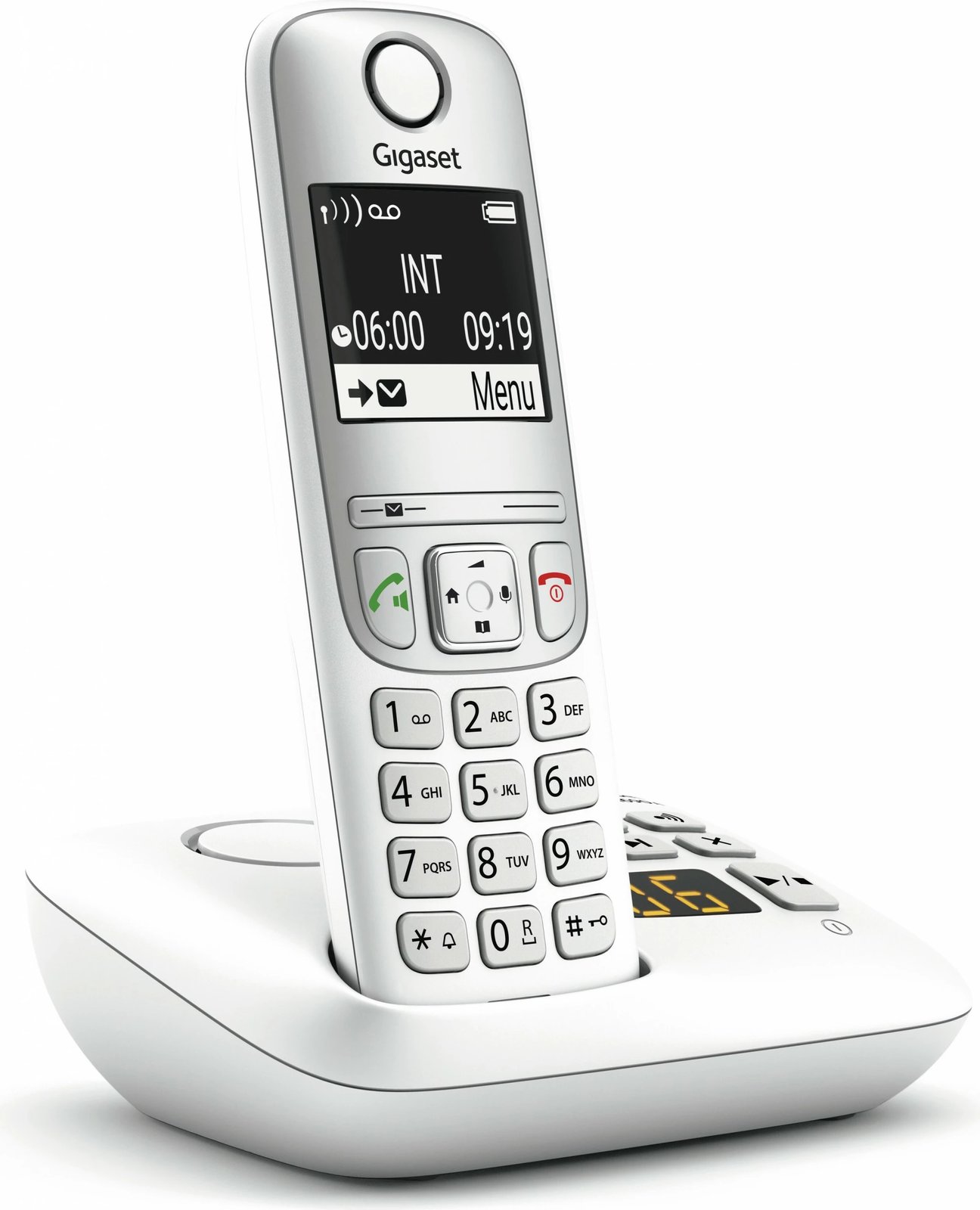Telefon pa kabllo Gigaset AE690A, analog/DECT, regjistrues thirrjesh, 100 kontakte, i bardhë