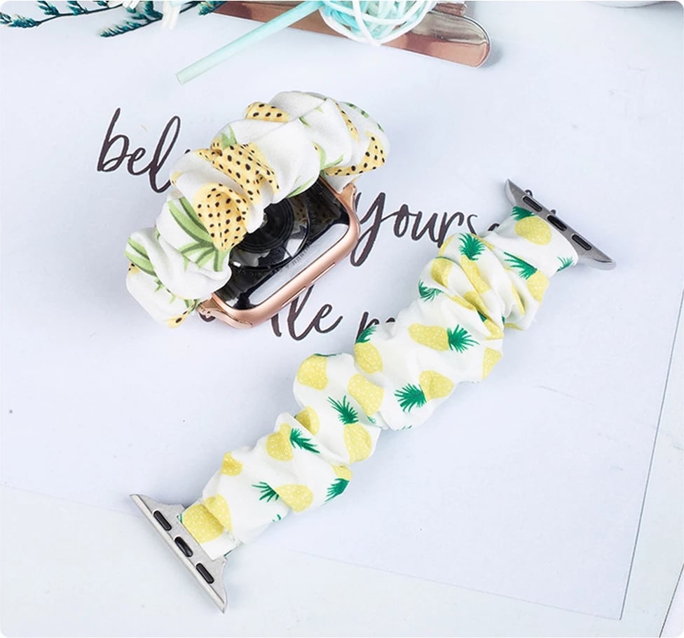 Rrip tekstili për Apple Watch Hurtel, model me ananas, elastik, i bardhë Rrip tekstili për Apple Watch Hurtel, model me ananas, elastik, i bardhë