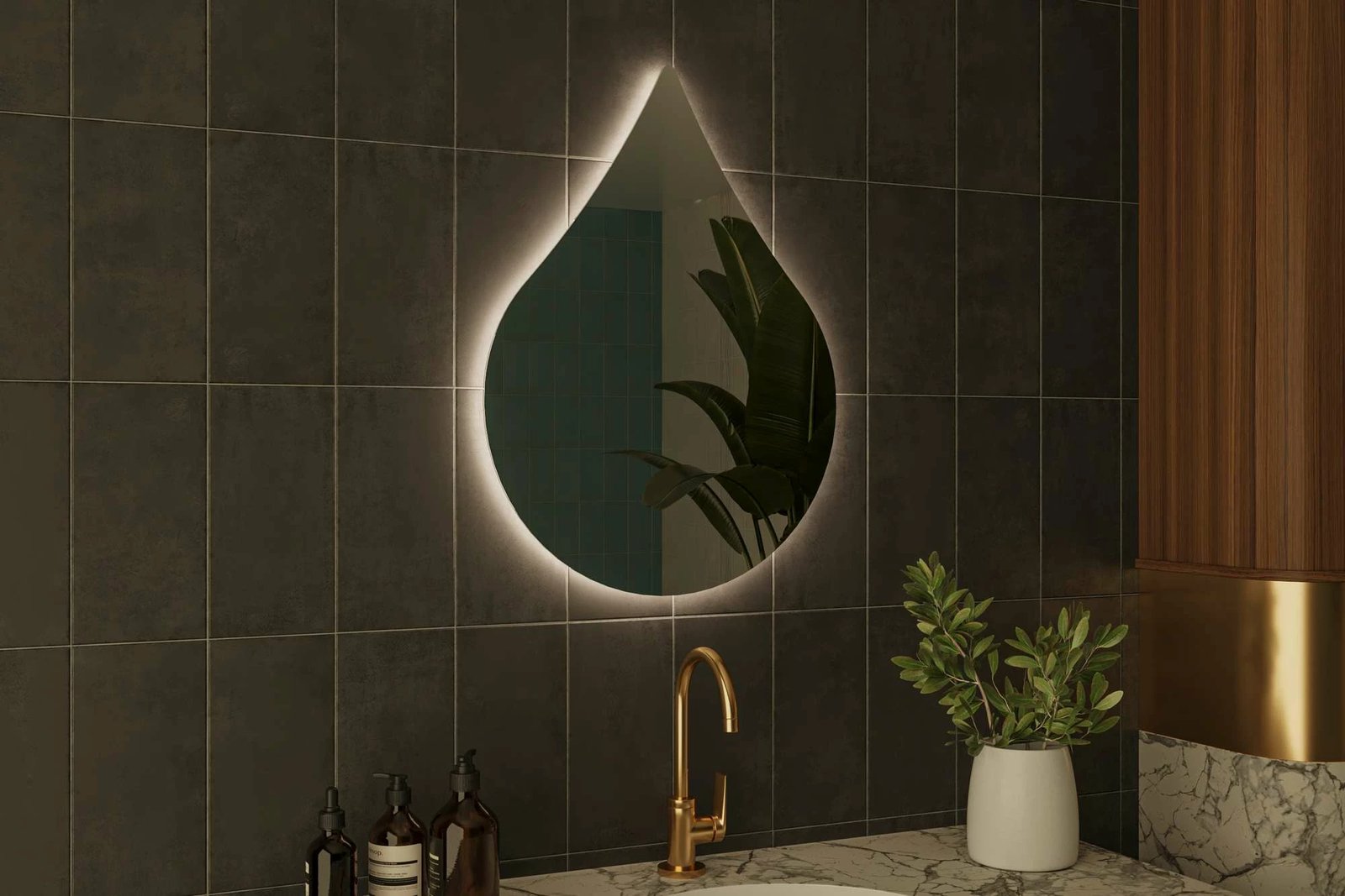 Pasqyrë me LED, formë pike, e bardhë, Skye Decor, 50x70x2.2cm