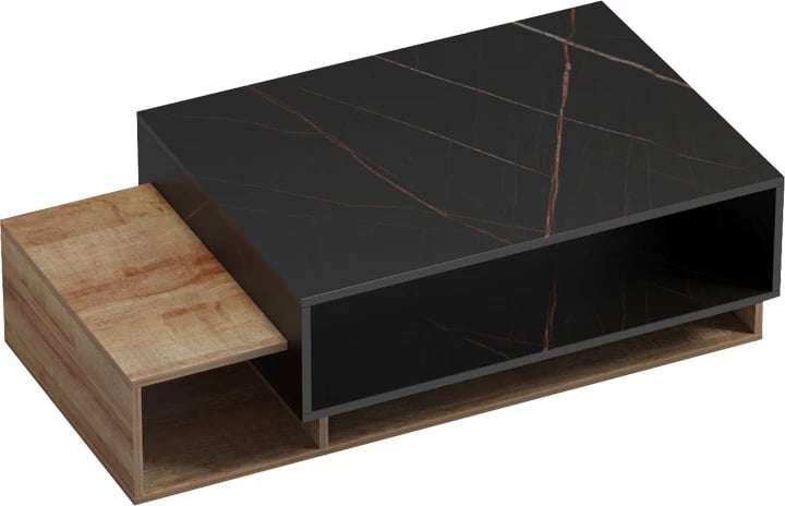 Tavolinë kafeje Dekost, ngjyrë lis dhe mermer i zi, 105x50x32cm