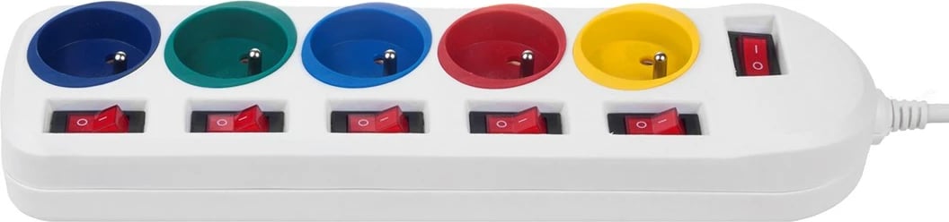 Shtrirës Maclean MCE204, 5 priza, me ndërprerës, 1.5m, Shumëngjyrësh