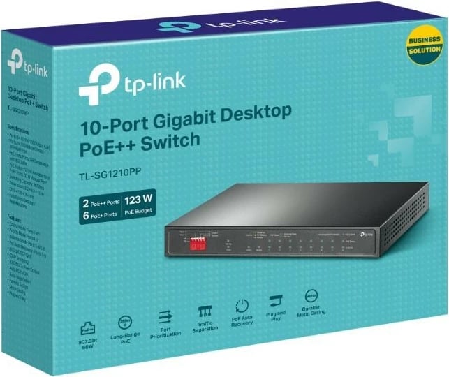 Switch TP-LINK TL-SG1210PP, 10 porta Gigabit, 6 PoE+, 2 PoE++, Mini Tower, i zi