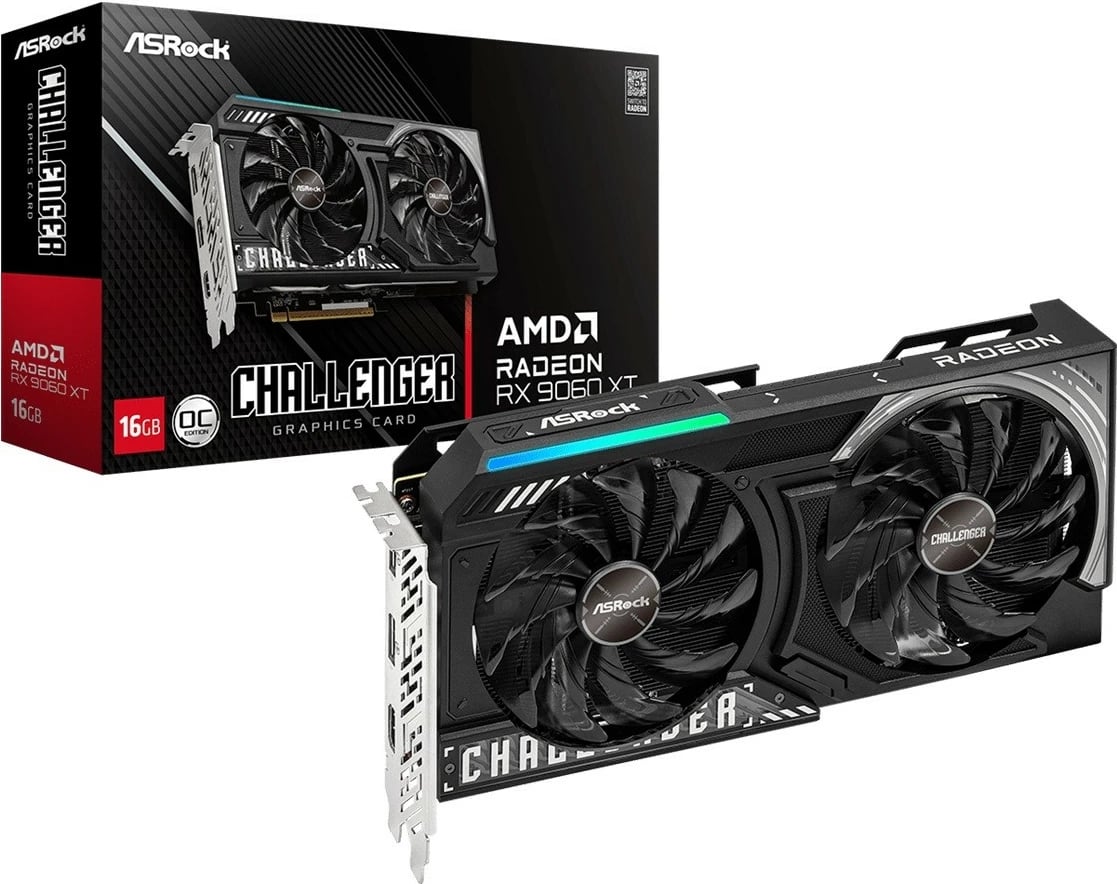 Kartelë grafike ASRock Radeon RX 9060 XT Challenger, 16GB GDDR6, 128-bit, 2x ventilatorë, e zezë