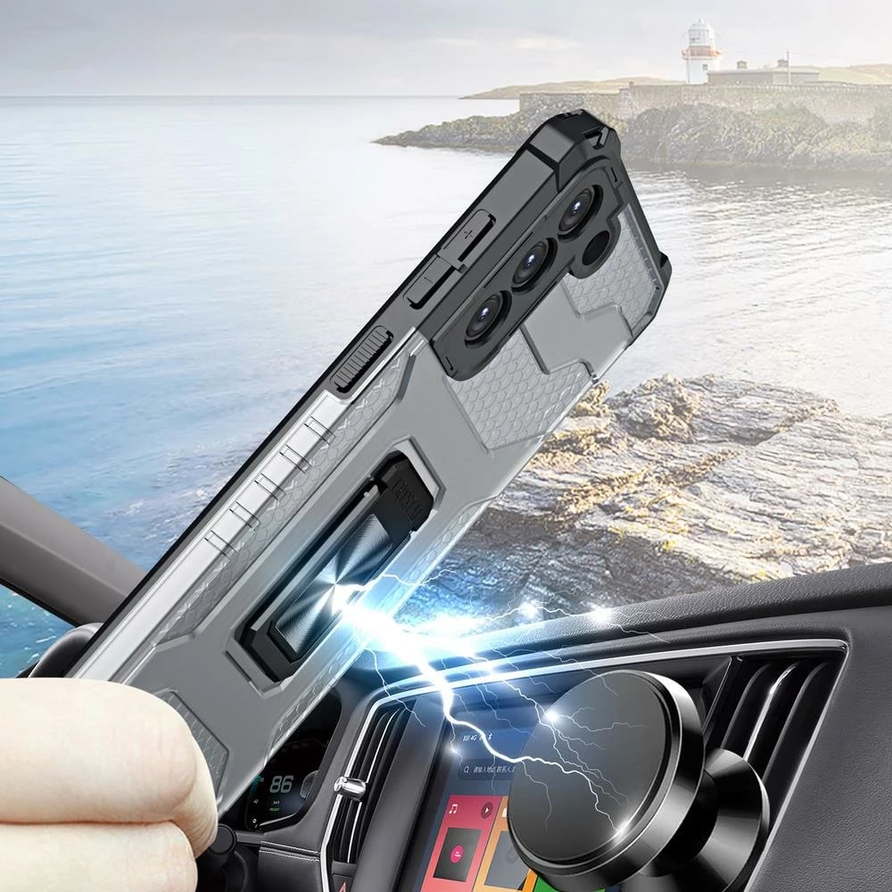 Mbështjellës Hurtel Crystal Ring Case për Samsung Galaxy S22+, me mbajtëse magnetike, Kuqe
