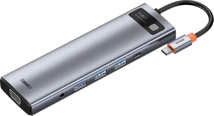 Kasë Baseus Metal Gleam Series CAHUB-CT0G, 11 porte, USB-C, HDMI, VGA, RJ45, Gri