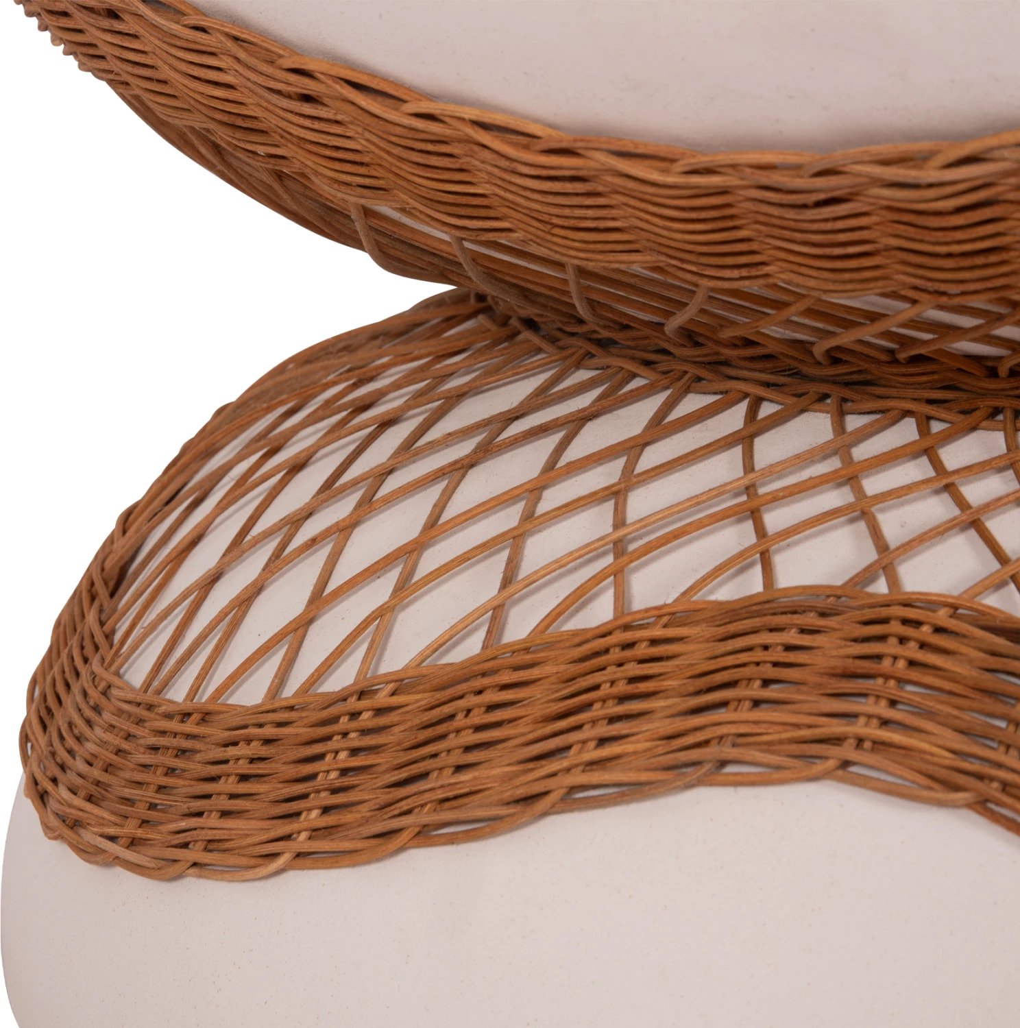 Tavolinë kafeje rrethore ANNA, çimento fiber e bardhë, ratan natyral, FH18157.02, 92x44.5cm