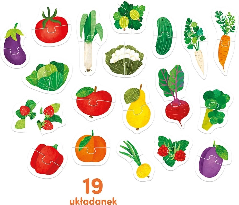 Puzzle çifte CzuCzu Pair Puzzle Fruits and Vegetables, 19 puzzle, 38 pjesë, për fëmijë, shumëngjyrëshe