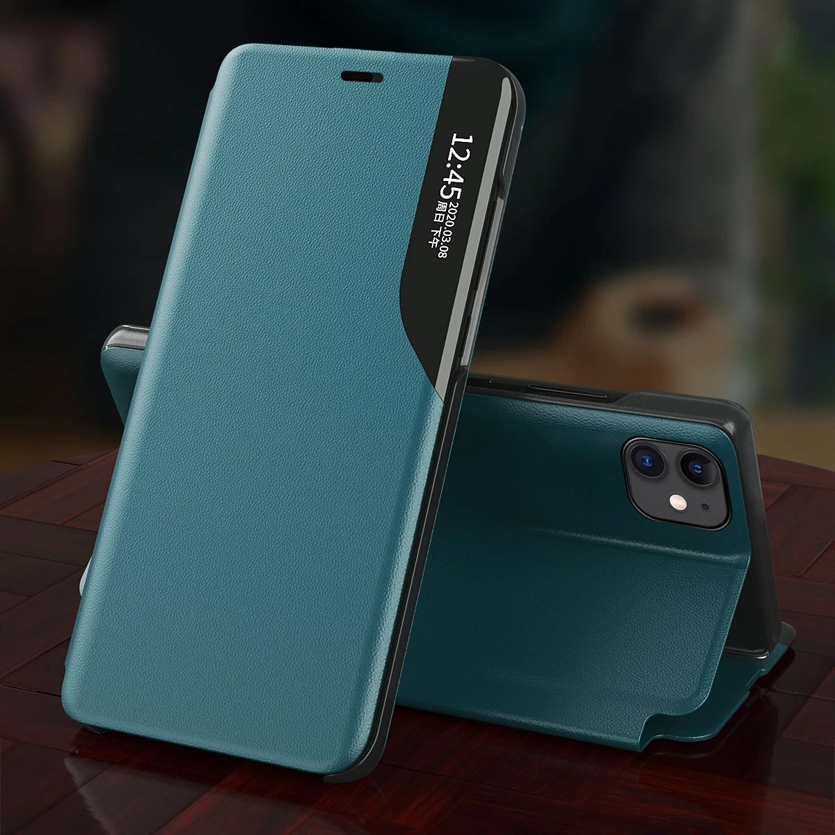 Mbështjellës Hurtel Eco Leather View Case për iPhone 13 Pro Max, me qëndrim, vjollcë