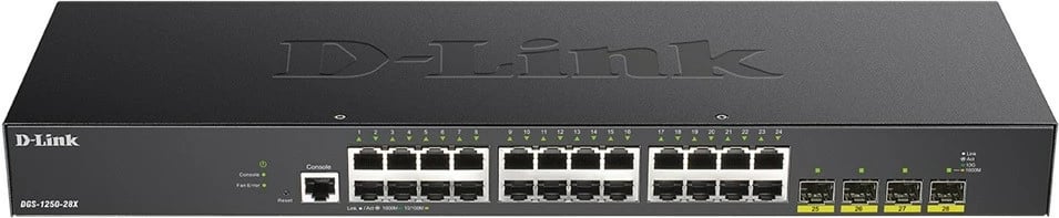 Switch D-Link DGS-1250-28X/E, 24 porta Gigabit, 4 porta 10G SFP+, rack, i zi