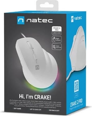 Maus vertikal Natec CRAKE 2 PRO, 12800 DPI, RGB, i bardhë, me kabllo