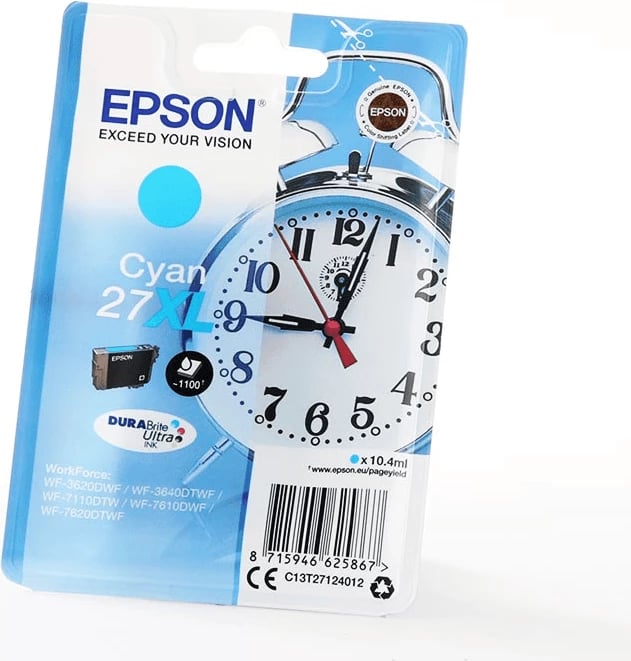 Kasetë boje ink, Epson, 27XL C13T27124012, 10.4 ml, 1100 faqe, cyan