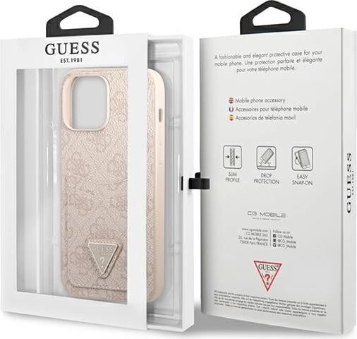 Mbështjellës Guess 4G Triangle Logo Cardslot për iPhone 13/13 Pro, Rozë