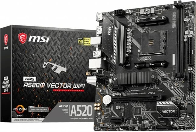Pllakë amë MSI A520M VECTOR WIFI, mATX, AM4, M.2, PCIe 3.0, WiFi
