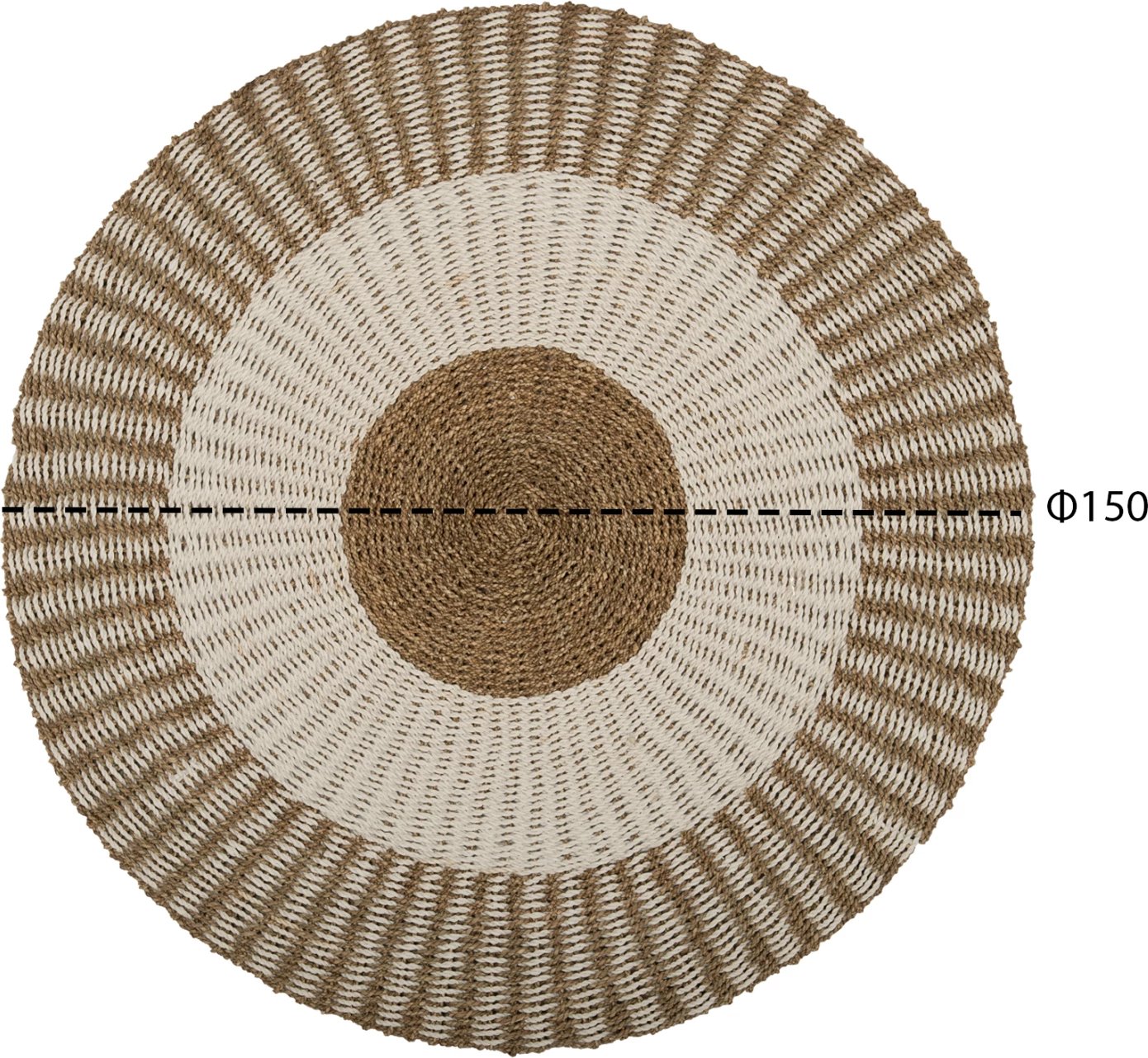 Tapet i rrumbullakët KIRKI, fibra natyrale seagrass, ngjyrë bardhë-natyrale, Φ150 cm