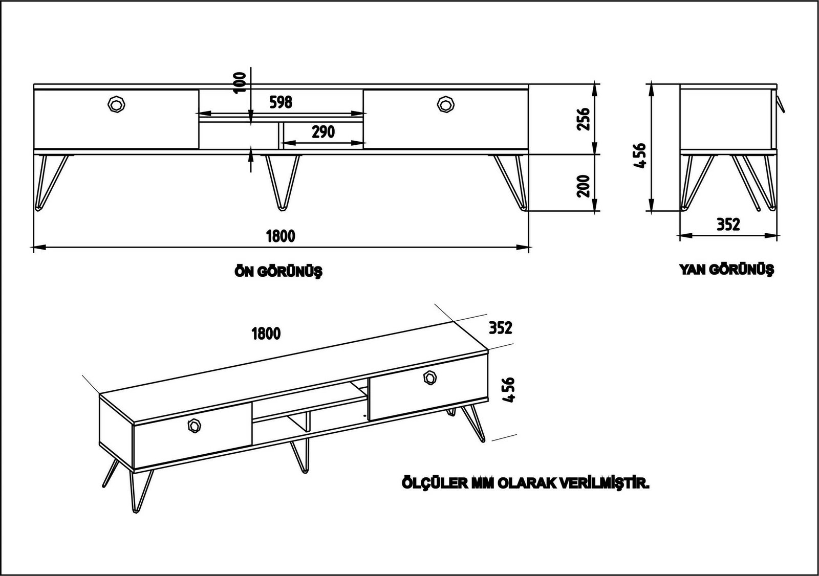 Komodë TV Skye Decor, Lorenz, ngjyrë arre dhe e zezë