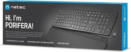 Tastierë pa tela Natec Porifera NKL-1995, Bluetooth + 2.4GHz, me ndriçim, e zezë