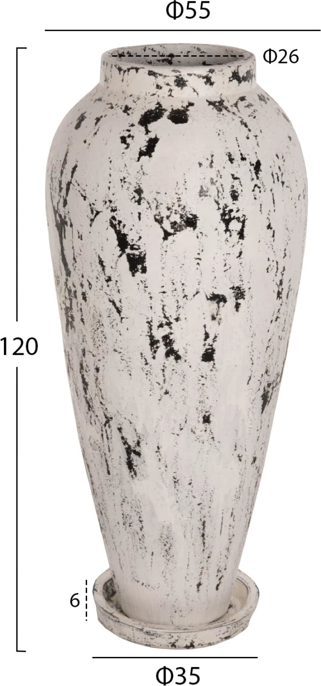 Vazo dekorative për dysheme me bazë pjatë LAUREL FH7927 terrakotë në patinë të bardhë Φ55x120Hcm