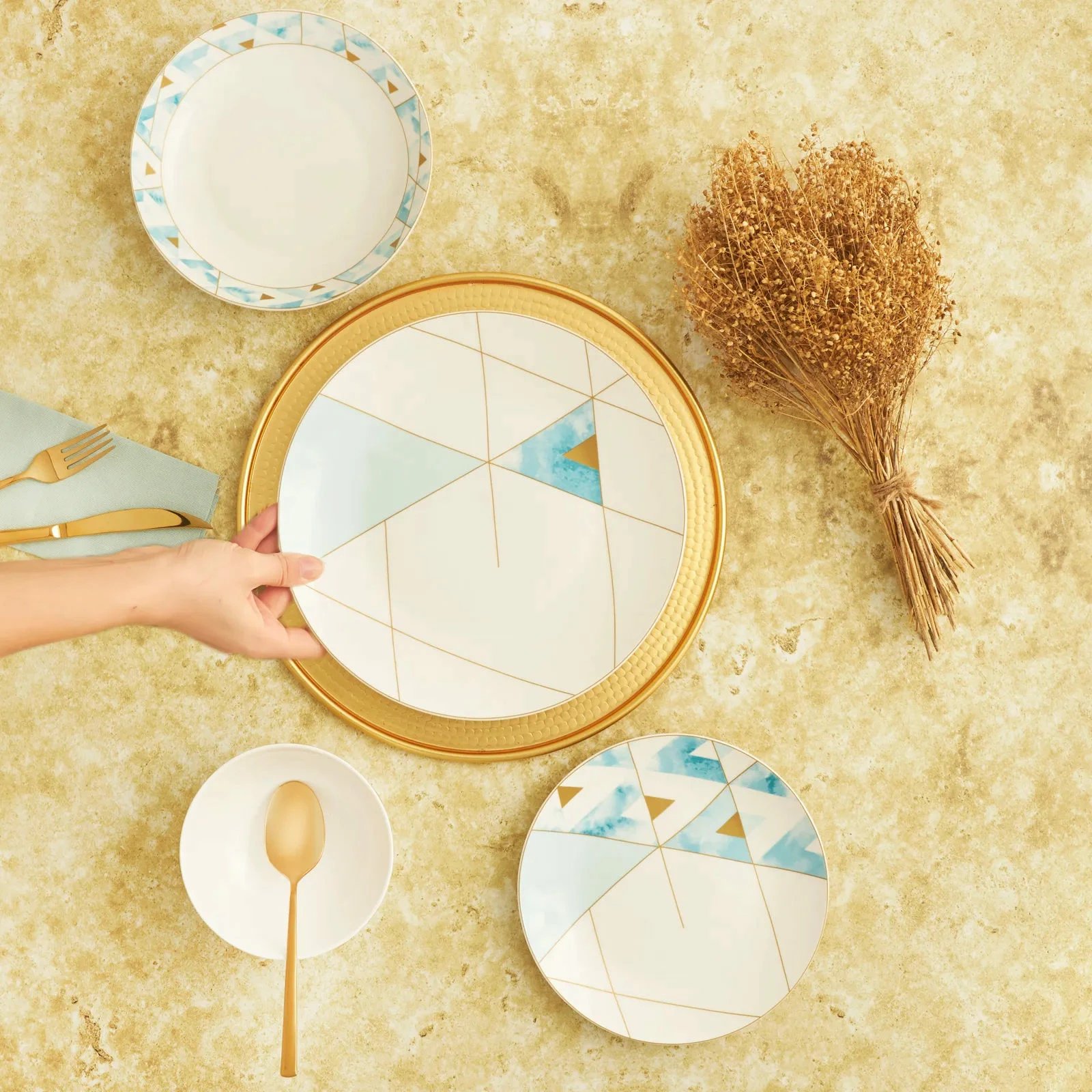 Set enësh për drekë (24 copë), Hermia Concept, aqua