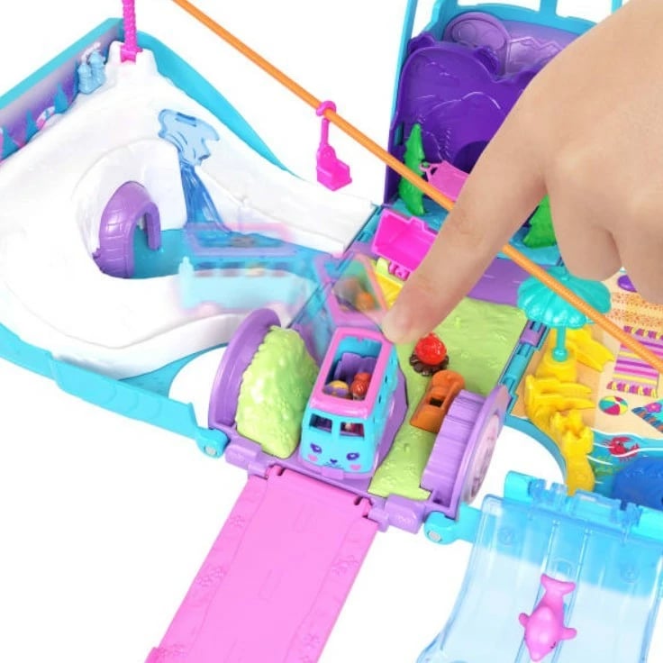 Set lodrash Polly Pocket Travel Van, Mattel JCC22, me 2 kukulla dhe 21 aksesorë, shumëngjyrësh